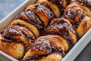 CHOCOLATE CROISSANT BREAKFAST BAKE centered hero view, clean and uncluttered