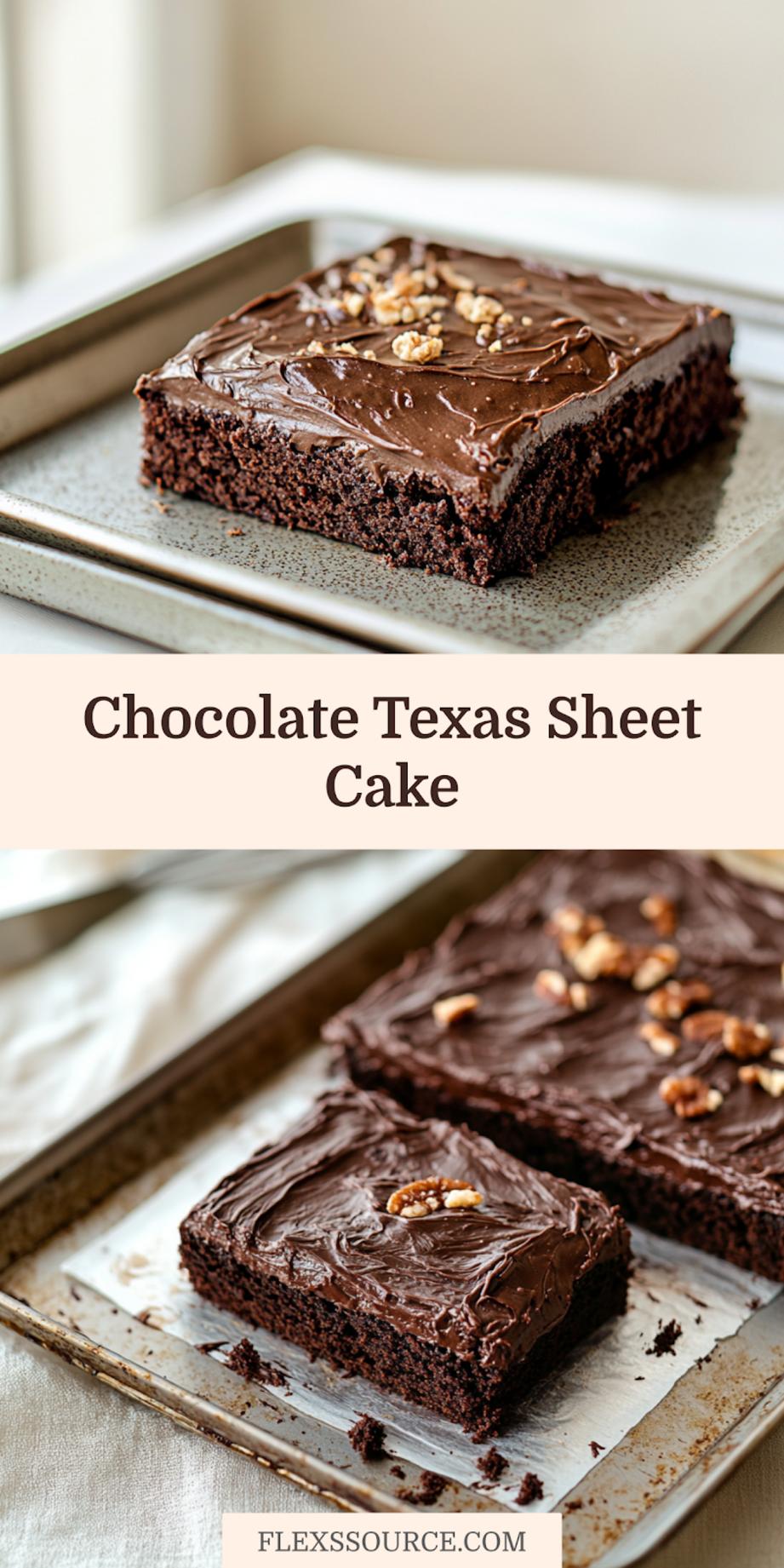 CHOCOLATE TEXAS SHEET CAKE centered hero view, clean and uncluttered