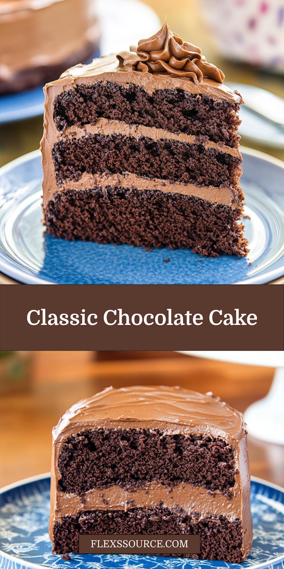 CLASSIC CHOCOLATE CAKE centered hero view, clean and uncluttered