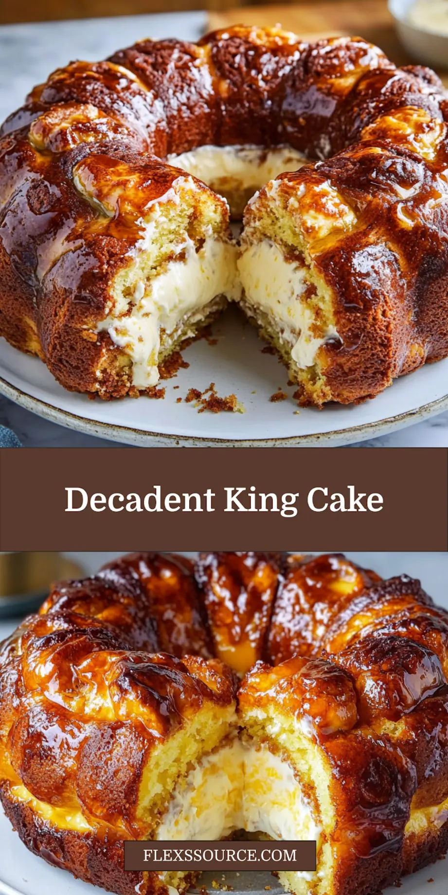 DECADENT KING CAKE WITH CREAM CHEESE FILLING centered hero view, clean and uncluttered_pin