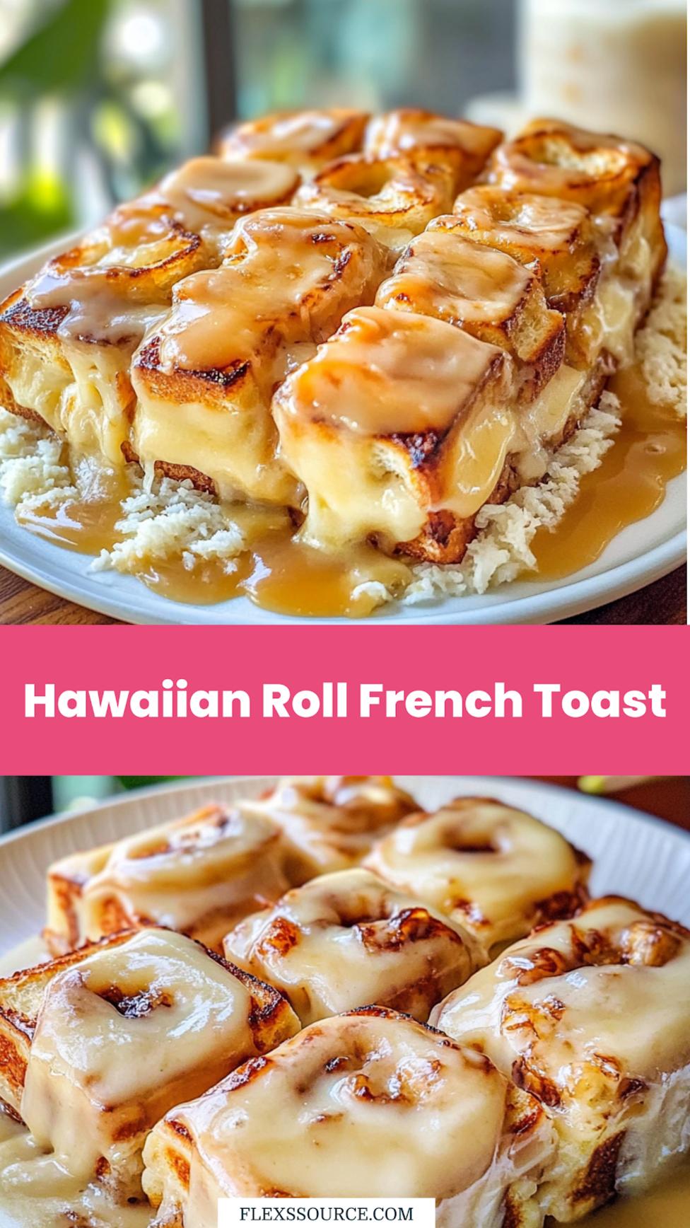 Easy Delicious Hawaiian Roll French Toast Recipe 4 Delicious Hawaiian roll French toast centered hero view, clean and uncluttered