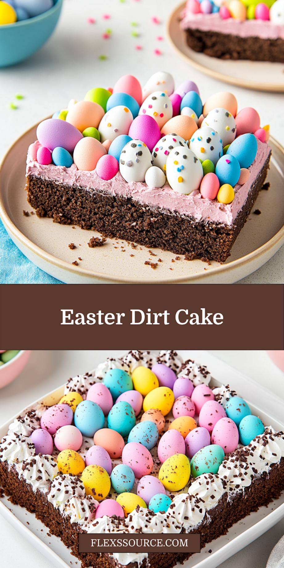 Easter Dirt Cake No Bake Pinterest-ready image with pastel decorations