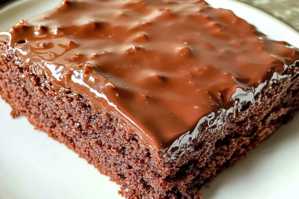 EASY CHOCOLATE TEXAS SHEET CAKE WITH CINNAMON centered hero view, clean and uncluttered