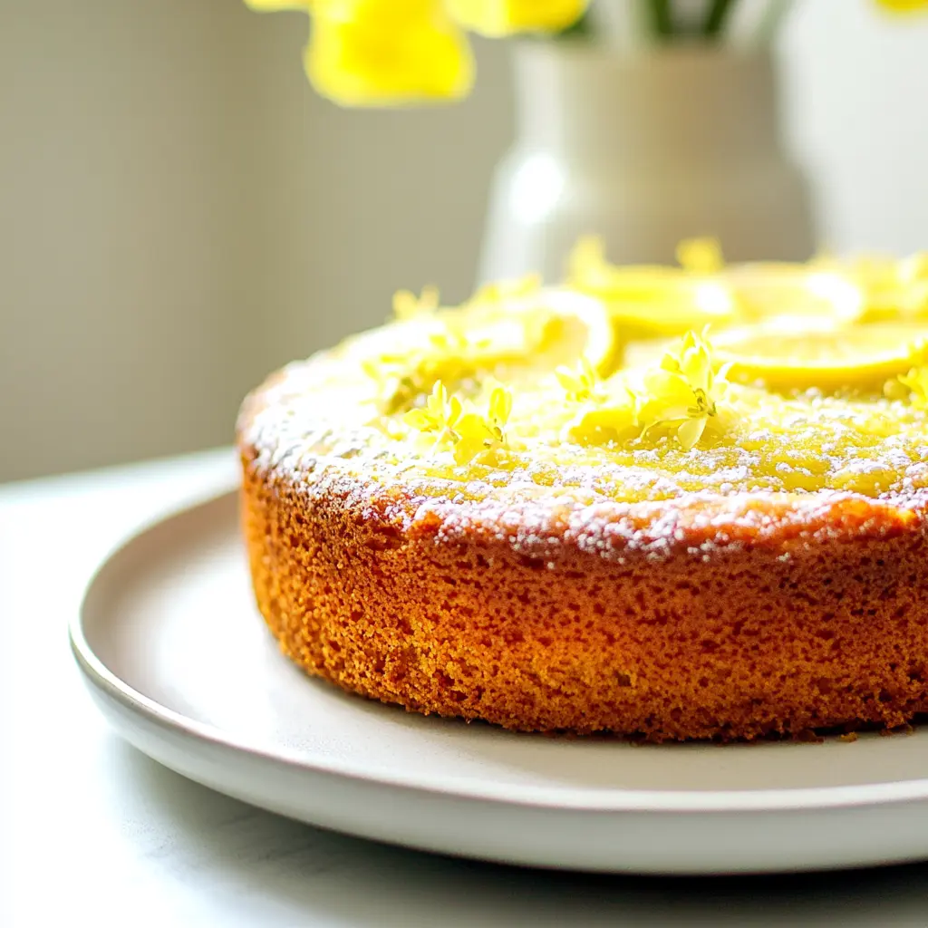 FIRST DAY OF SPRING LEMON OLIVE OIL CAKE centered hero view, clean and uncluttered