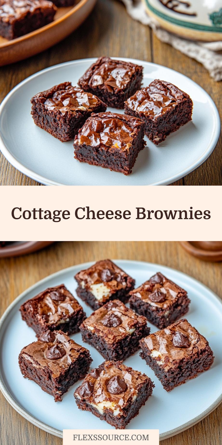 FUDGY LOW CARB KETO COTTAGE CHEESE BROWNIES centered hero view, clean and uncluttered_pin
