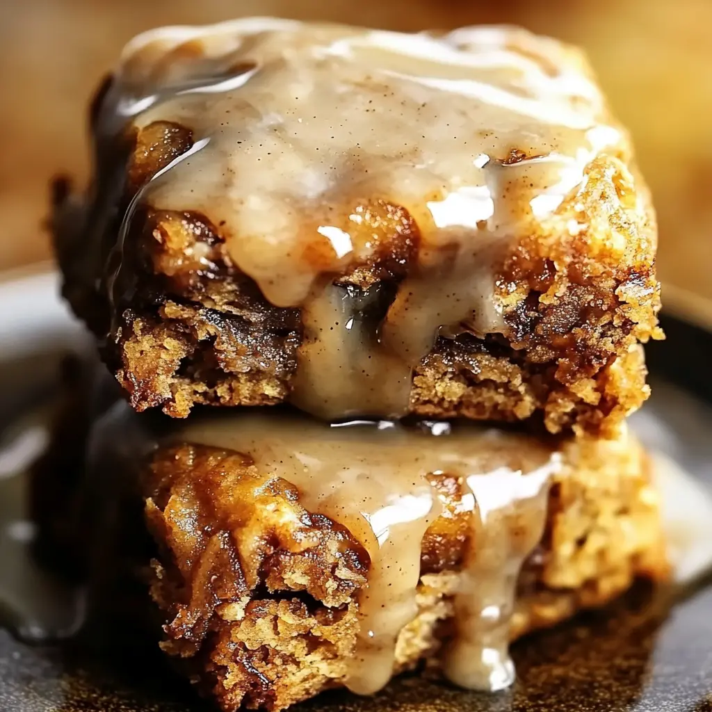 Gooey Maple Cinnamon Blondies with golden edges and soft center