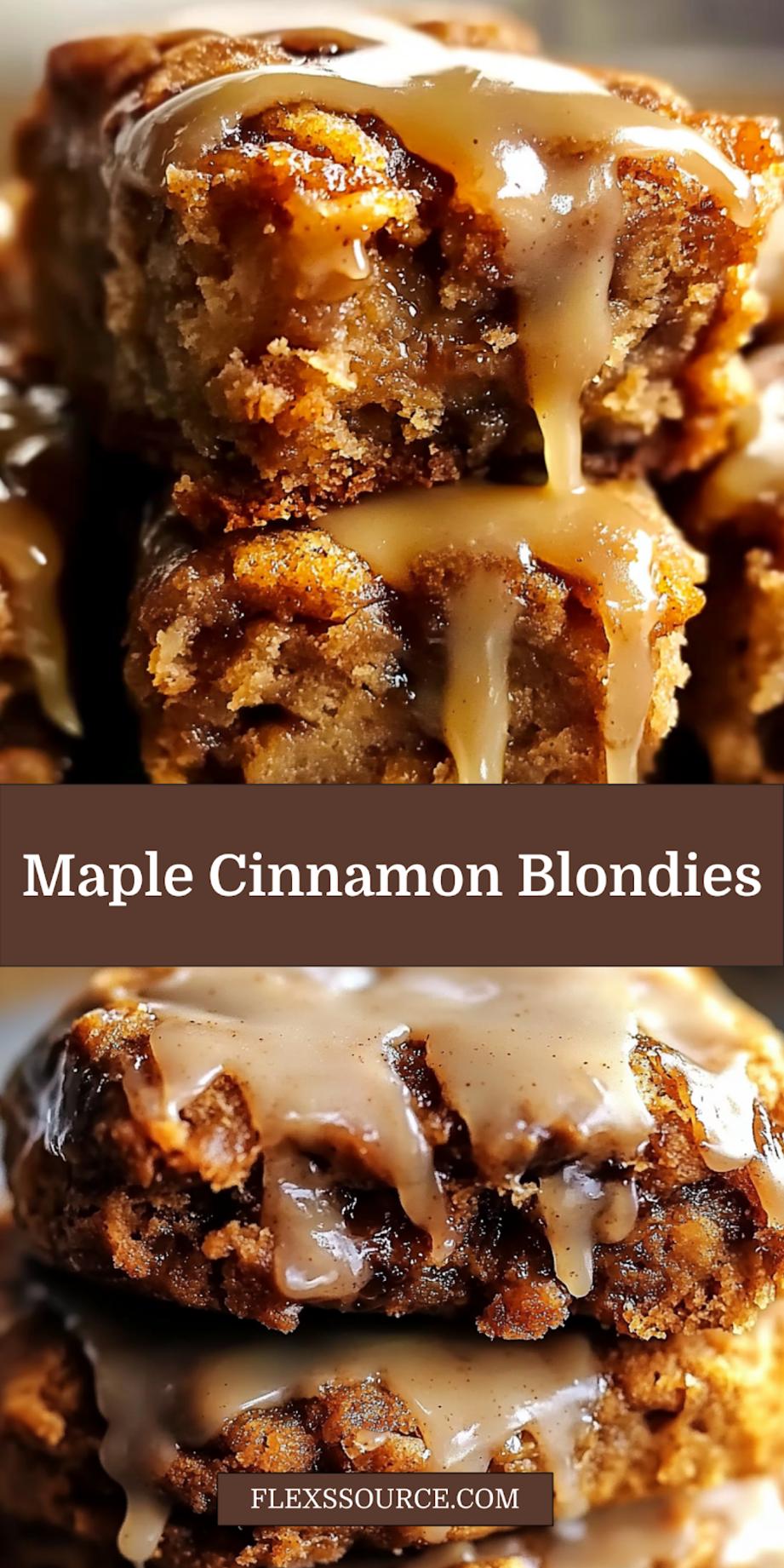 Gooey Maple Cinnamon Blondies pinnable recipe image