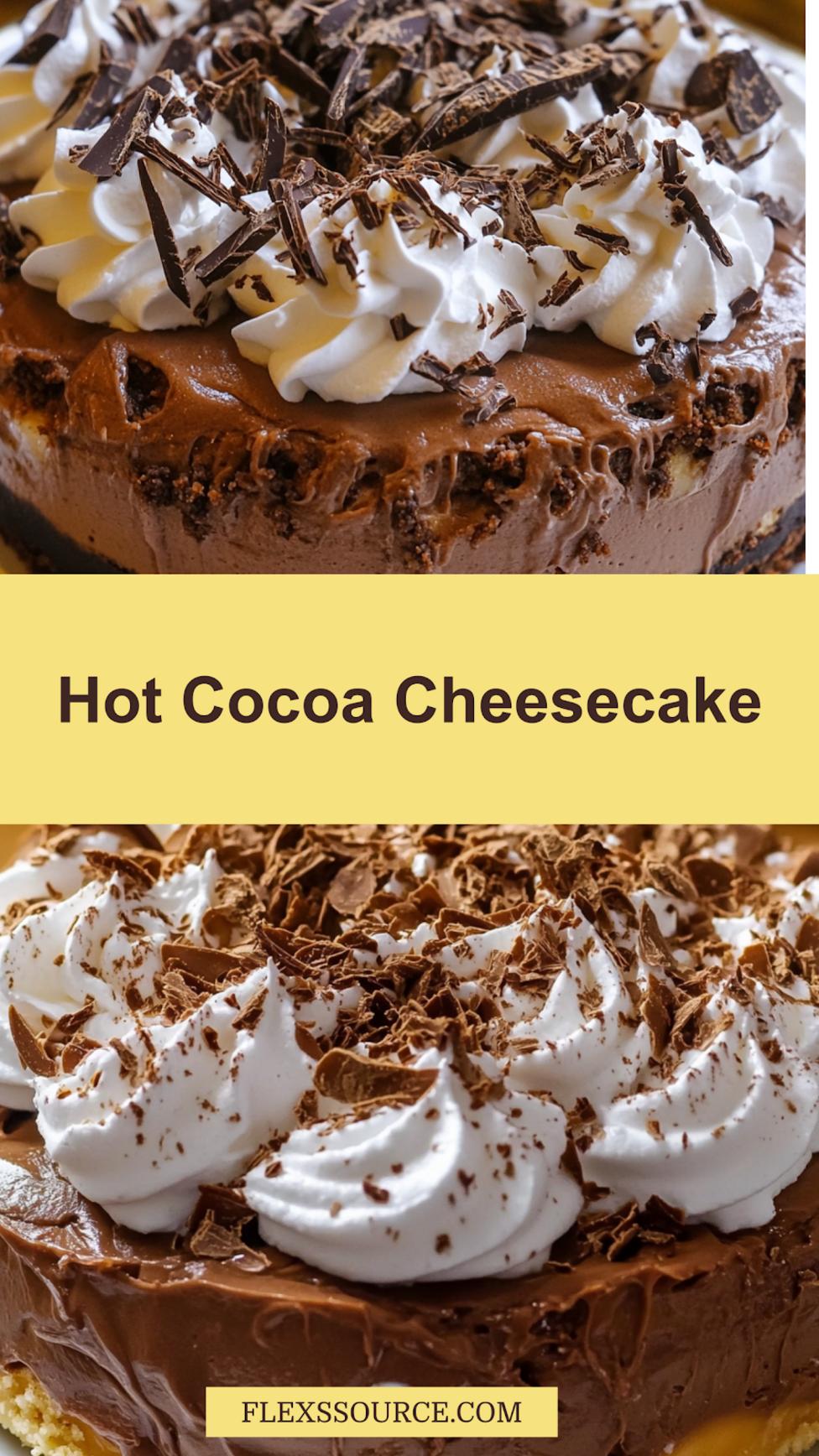 HOT COCOA CHEESECAKE RECIPE centered hero view, clean and uncluttered