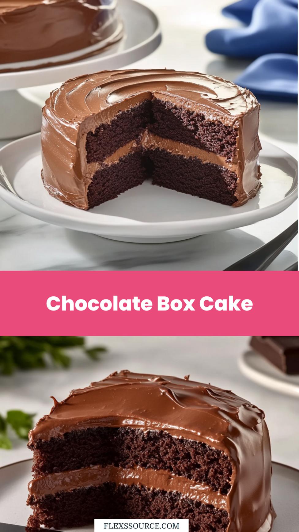 How to make chocolate box cake better - pinterest pin showing rich chocolate layer cake