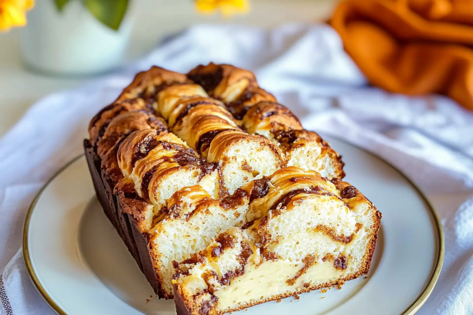 KETO COTTAGE CHEESE CINNAMON SWIRL CLOUD BREAD centered hero view, clean and uncluttered