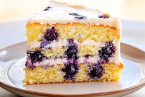 LEMON BLUEBERRY CAKE centered hero view, clean and uncluttered