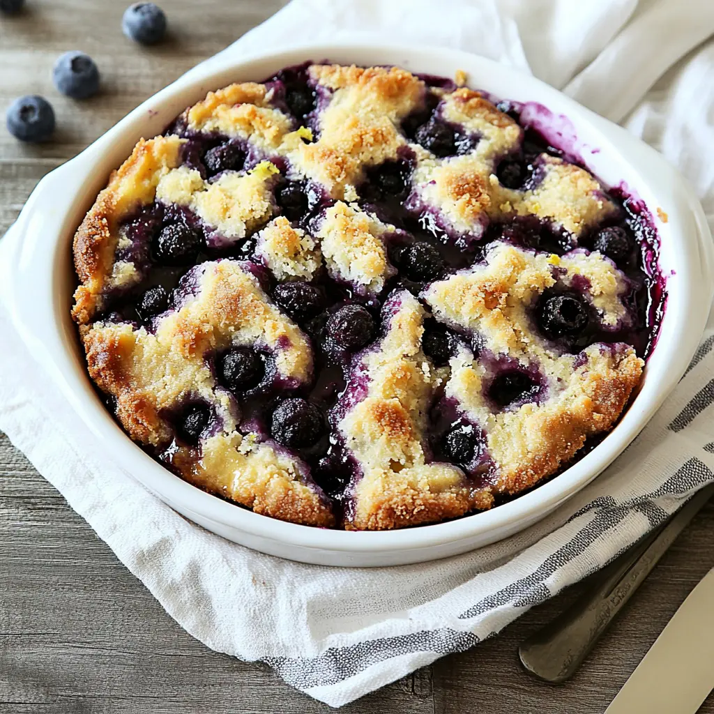 Lemon Blueberry Dump Cake Recipe Easy and Delicious 3 LEMON BLUEBERRY DUMP CAKE centered hero view, clean and uncluttered