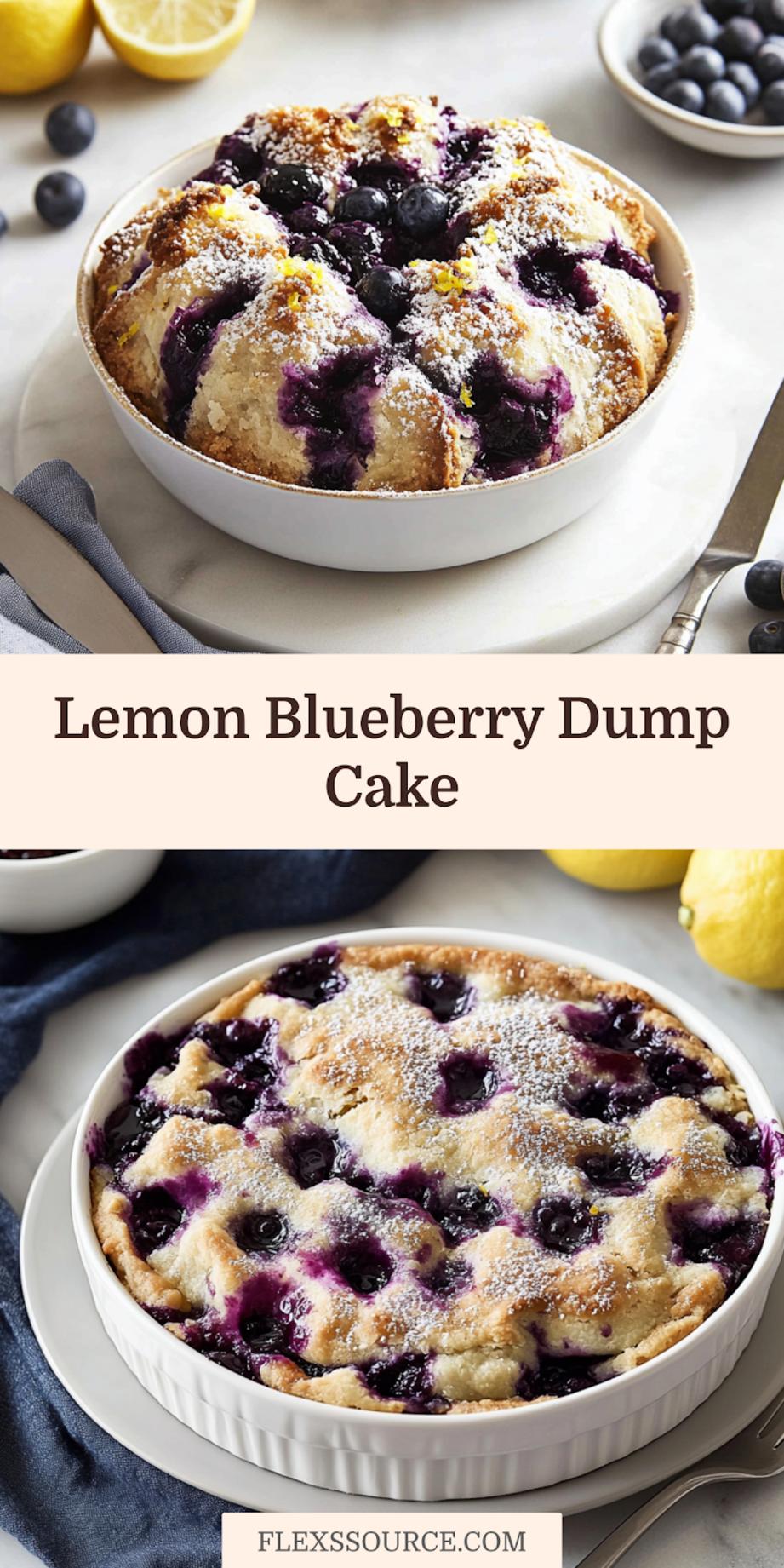 Lemon Blueberry Dump Cake Recipe Easy and Delicious 4 LEMON BLUEBERRY DUMP CAKE centered hero view, clean and uncluttered