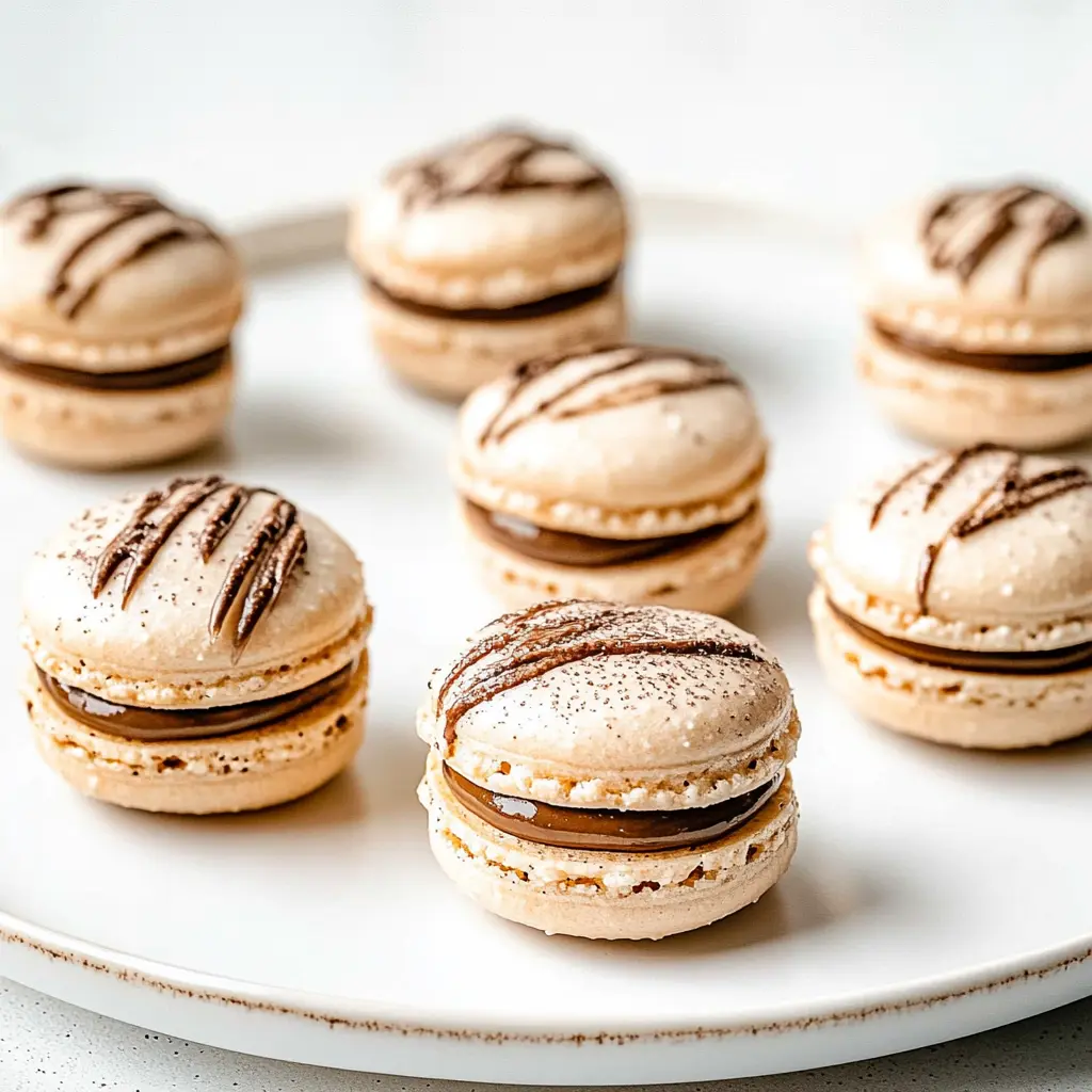 Mocha Macarons Recipe Easy Perfect French Cookies 3 Mocha macarons with smooth tops and ruffled feet on a clean white background
