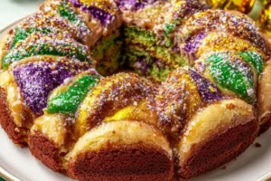 NEW ORLEANS KING CAKE RECIPE centered hero view, clean and uncluttered