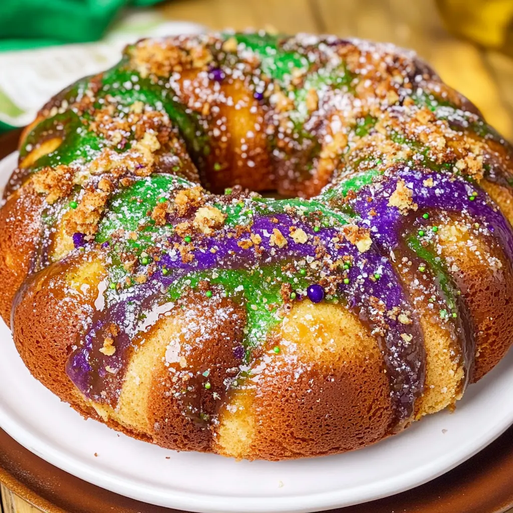 NEW ORLEANS KING CAKE RECIPE centered hero view, clean and uncluttered