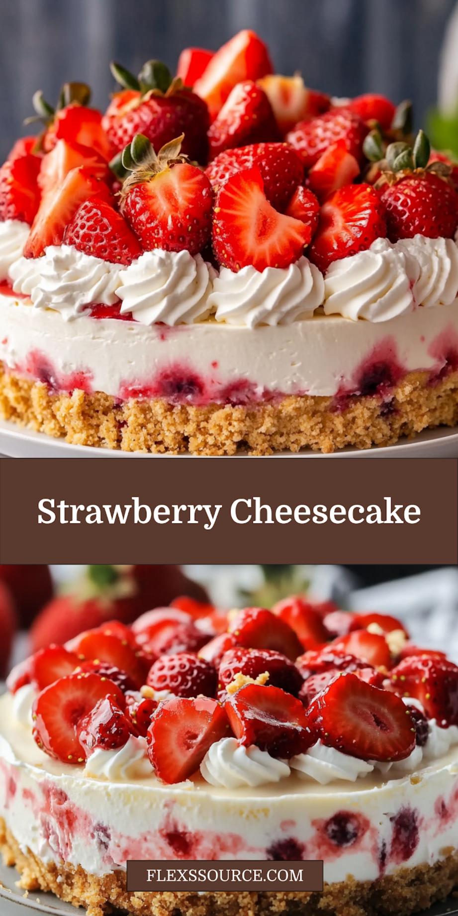 NO BAKE STRAWBERRY CHEESECAKE centered hero view, clean and uncluttered_pin