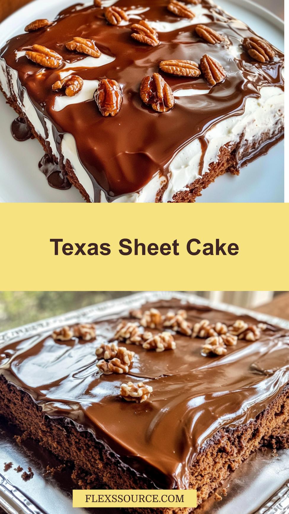 Original Texas Sheet Cake centered hero view, clean and uncluttered for Pinterest