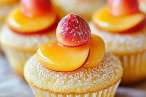 PEACH BELLINI CUPCAKES centered hero view, clean and uncluttered