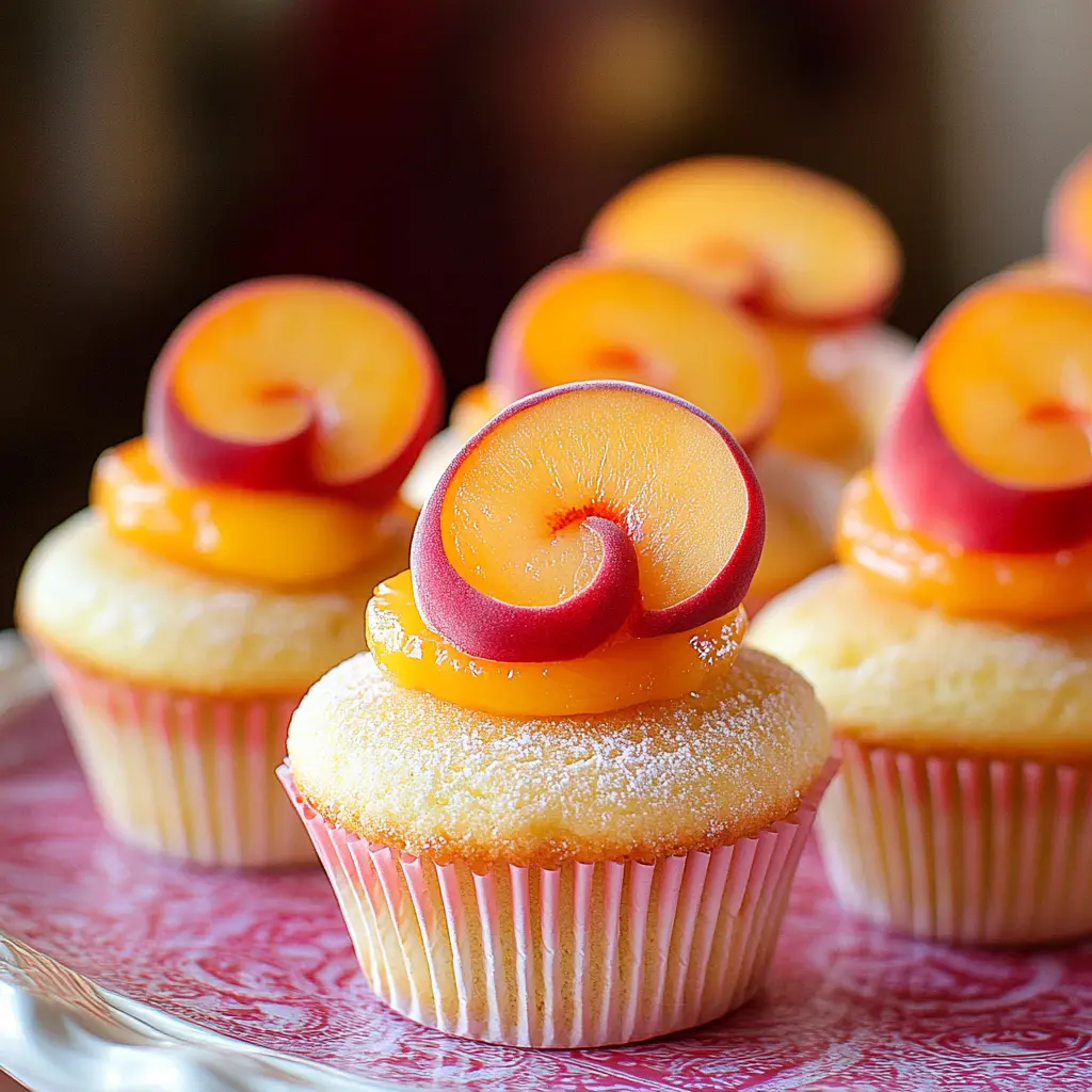 PEACH BELLINI CUPCAKES centered hero view, clean and uncluttered