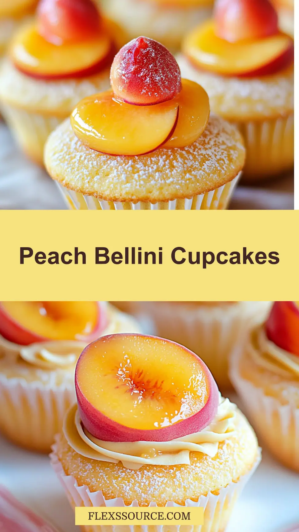 PEACH BELLINI CUPCAKES centered hero view, clean and uncluttered