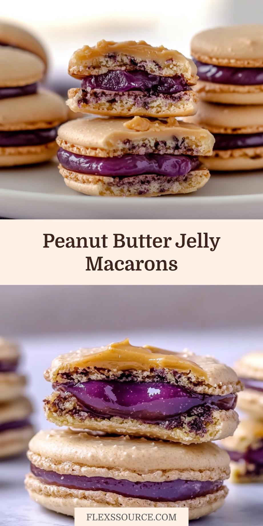 PEANUT BUTTER AND JELLY MACARONS centered hero view, clean and uncluttered_pin