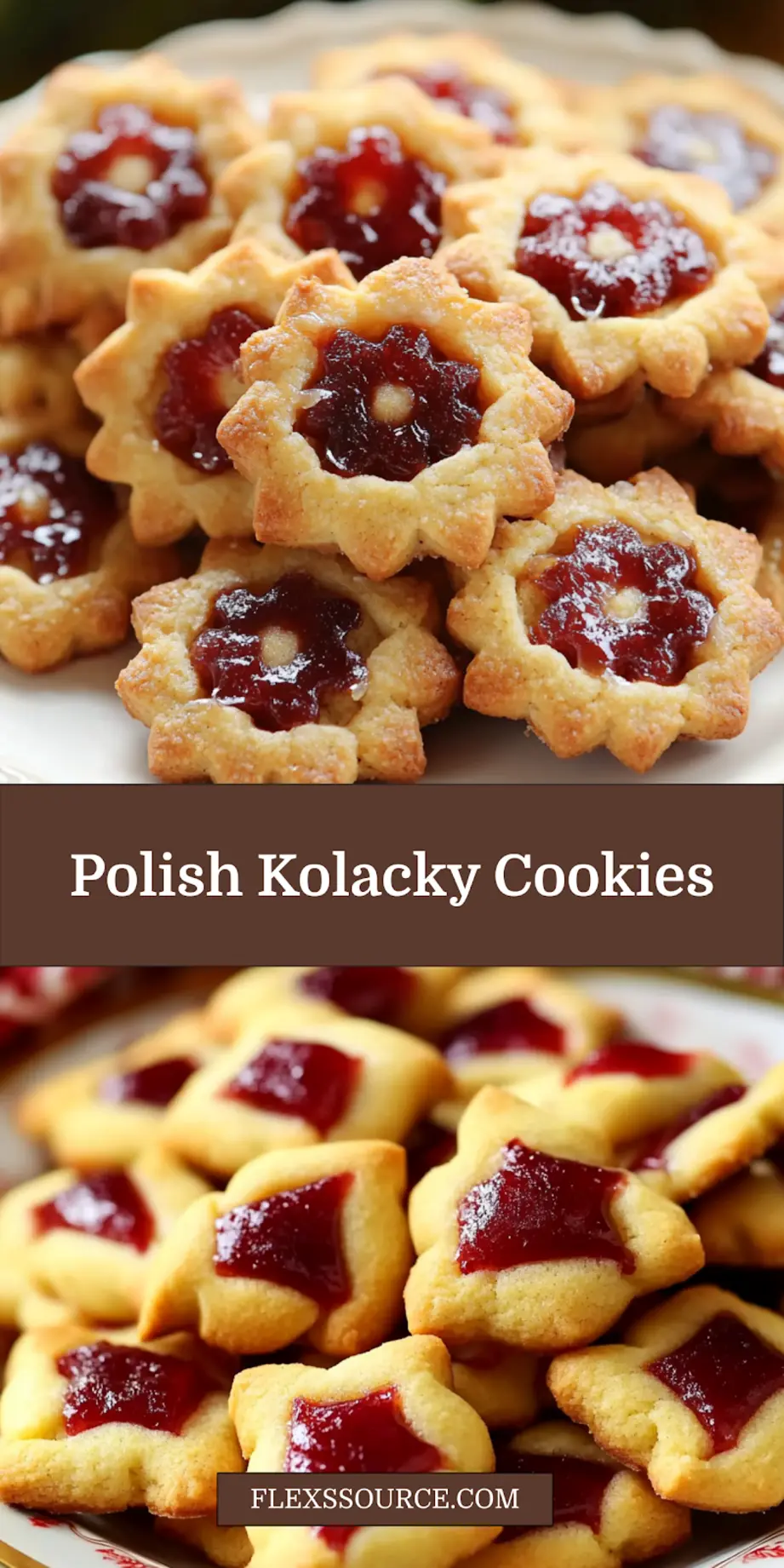 Polish Kolacky Cookies centered hero view, clean and uncluttered pin