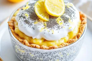 PROTEIN LEMON CREAM PIE CHIA SEED PUDDING centered hero view, clean and uncluttered
