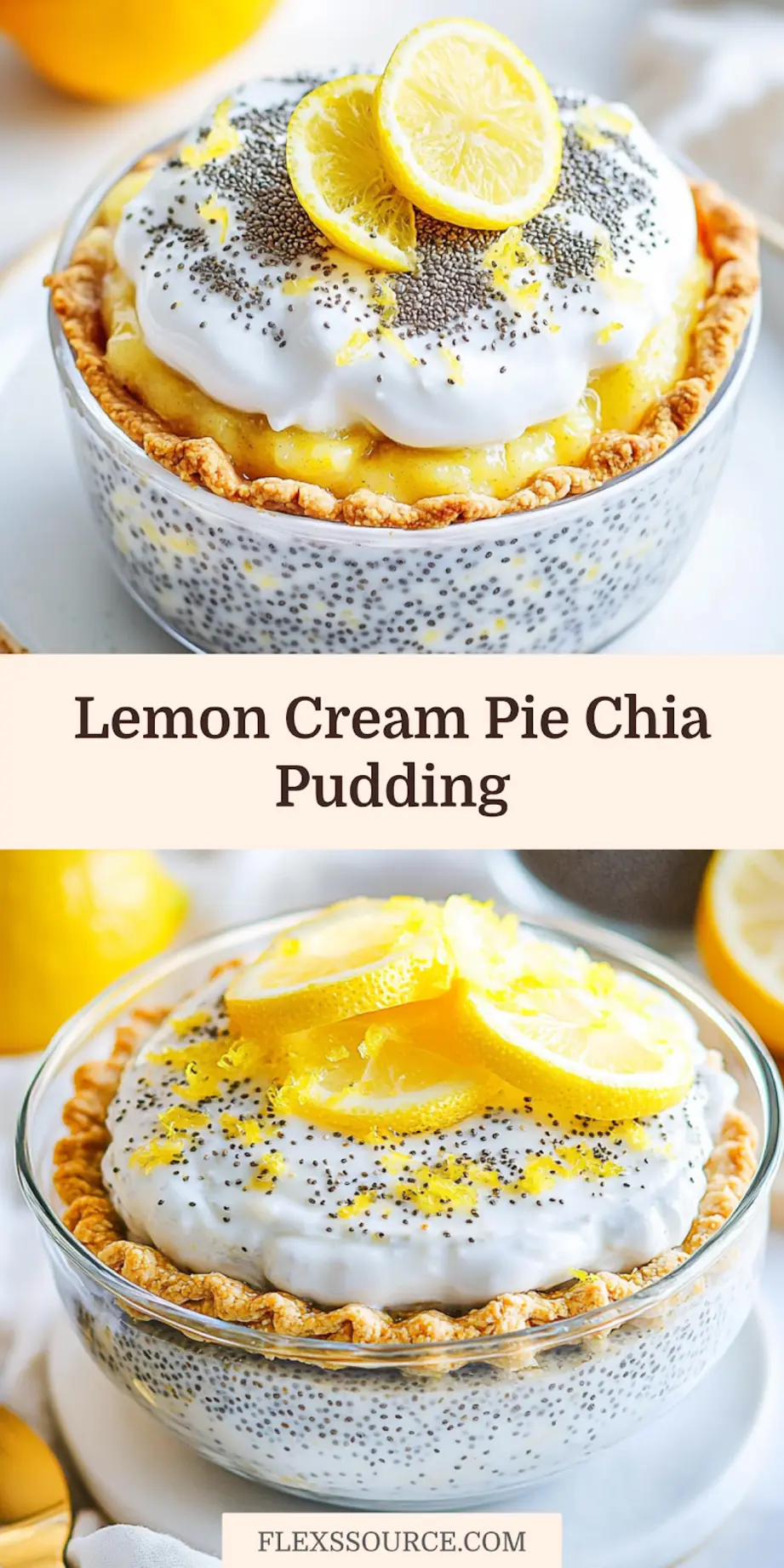 Easy Protein Lemon Cream Pie Chia Seed Pudding Recipe 4 PROTEIN LEMON CREAM PIE CHIA SEED PUDDING centered hero view, clean and uncluttered