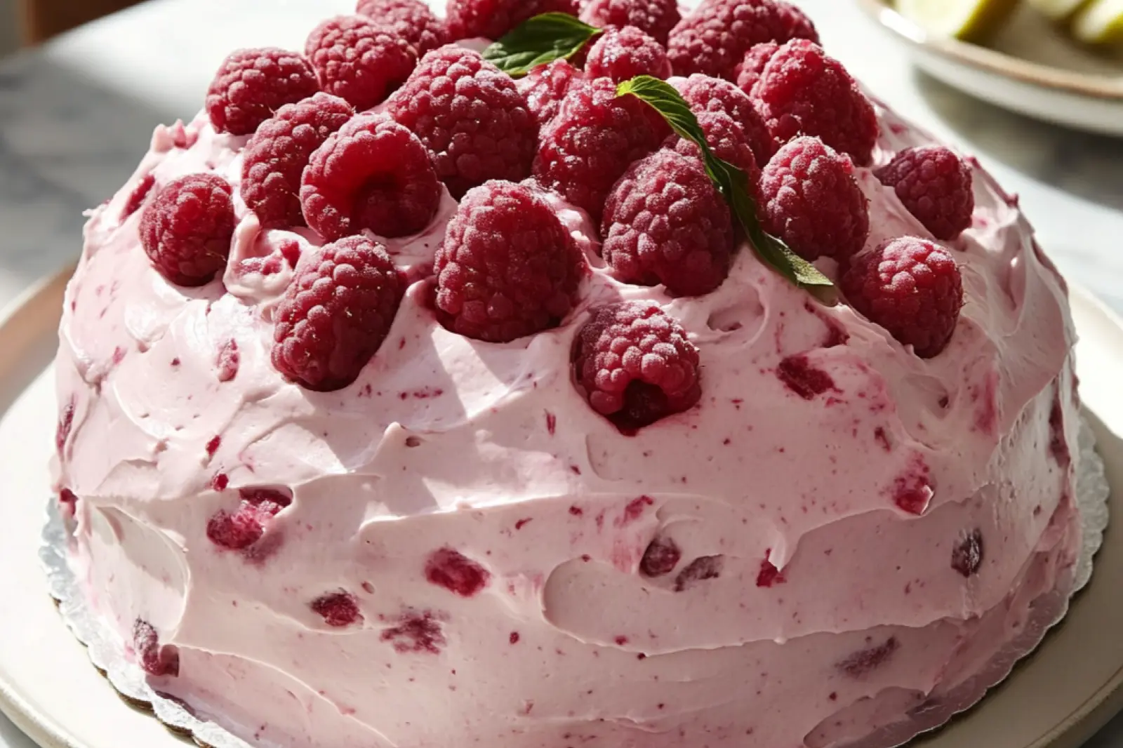 RASPBERRY ANGEL FOOD CAKE centered hero view, clean and uncluttered