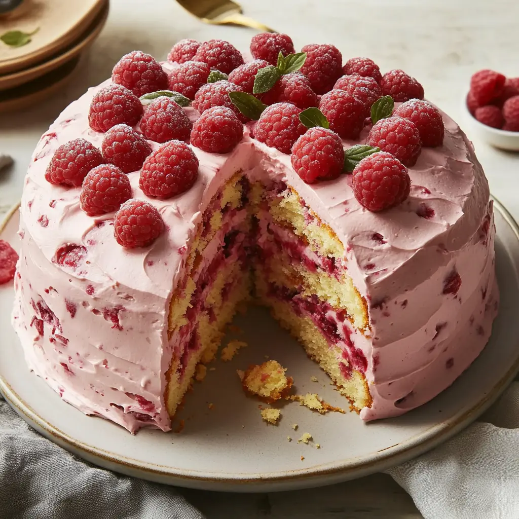 RASPBERRY ANGEL FOOD CAKE centered hero view, clean and uncluttered