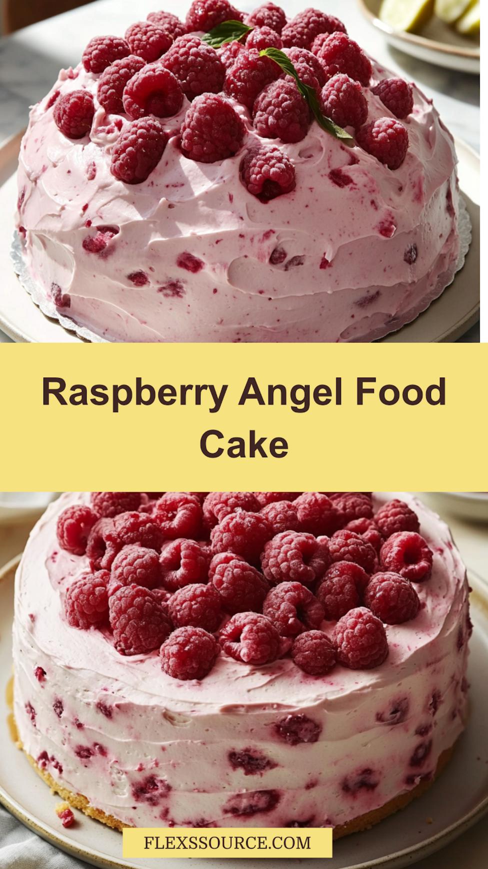 RASPBERRY ANGEL FOOD CAKE centered hero view, clean and uncluttered