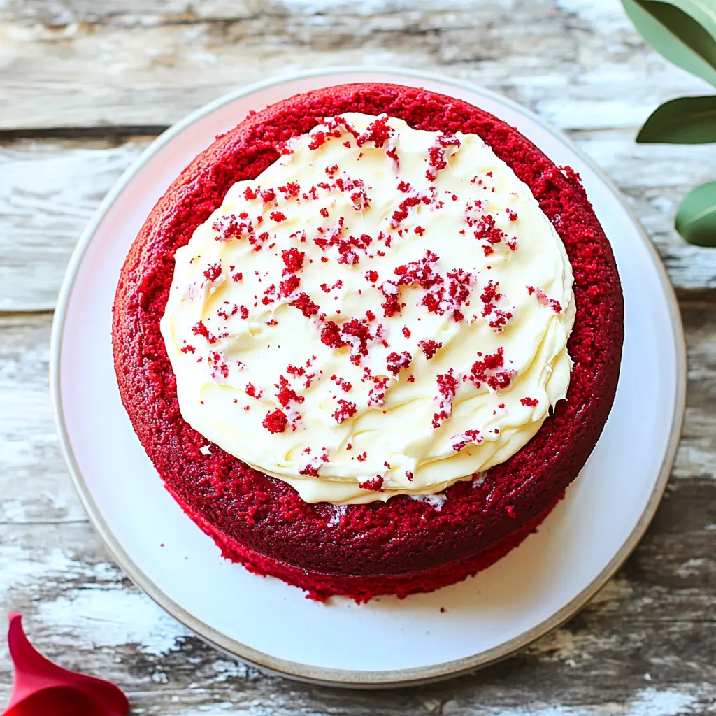 Red Velvet Cake with Cream Cheese Frosting Recipe Easy 3 RED VELVET CAKE WITH CREAM CHEESE FROSTING centered hero view, clean and uncluttered