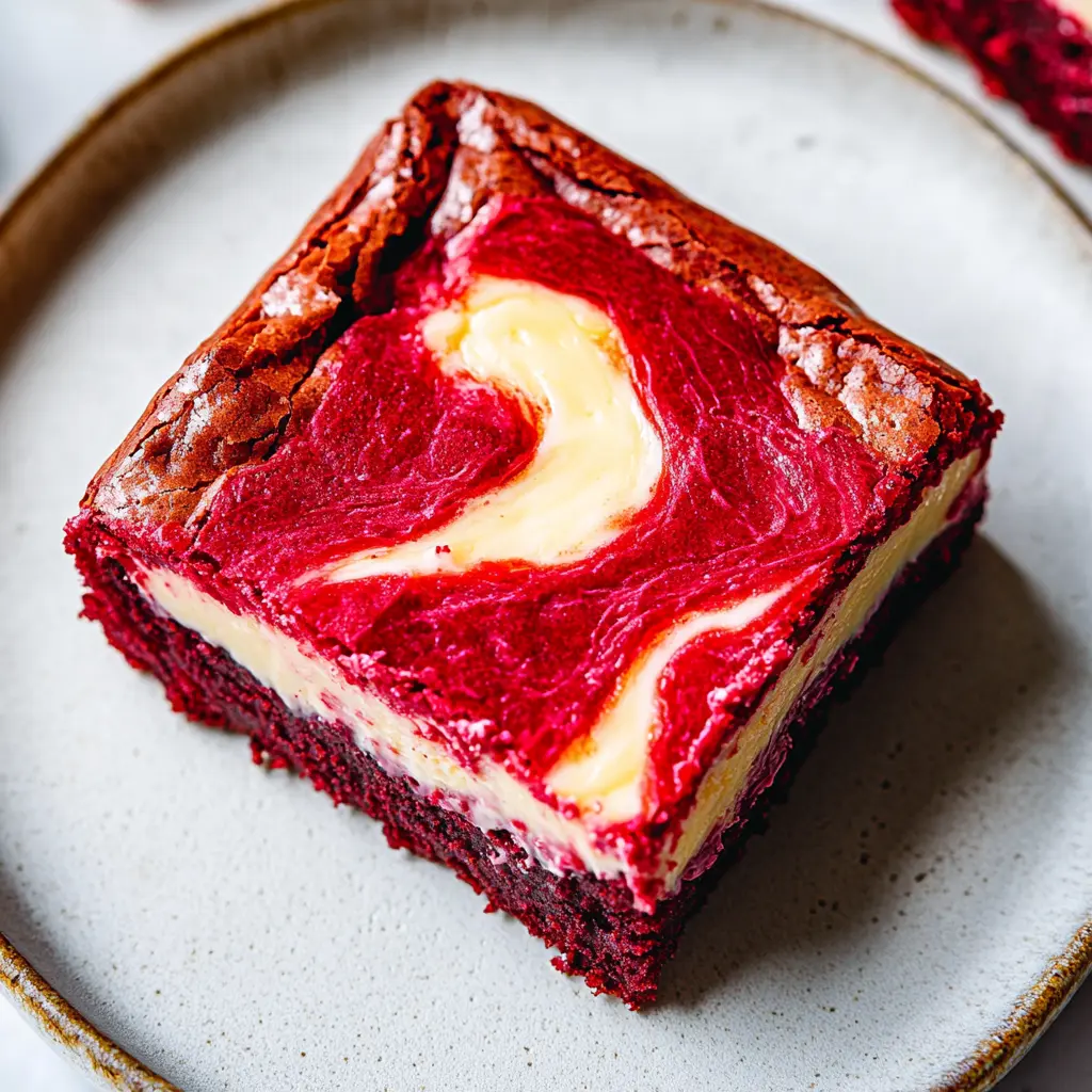 RED VELVET CHEESECAKE BROWNIE centered hero view, clean and uncluttered