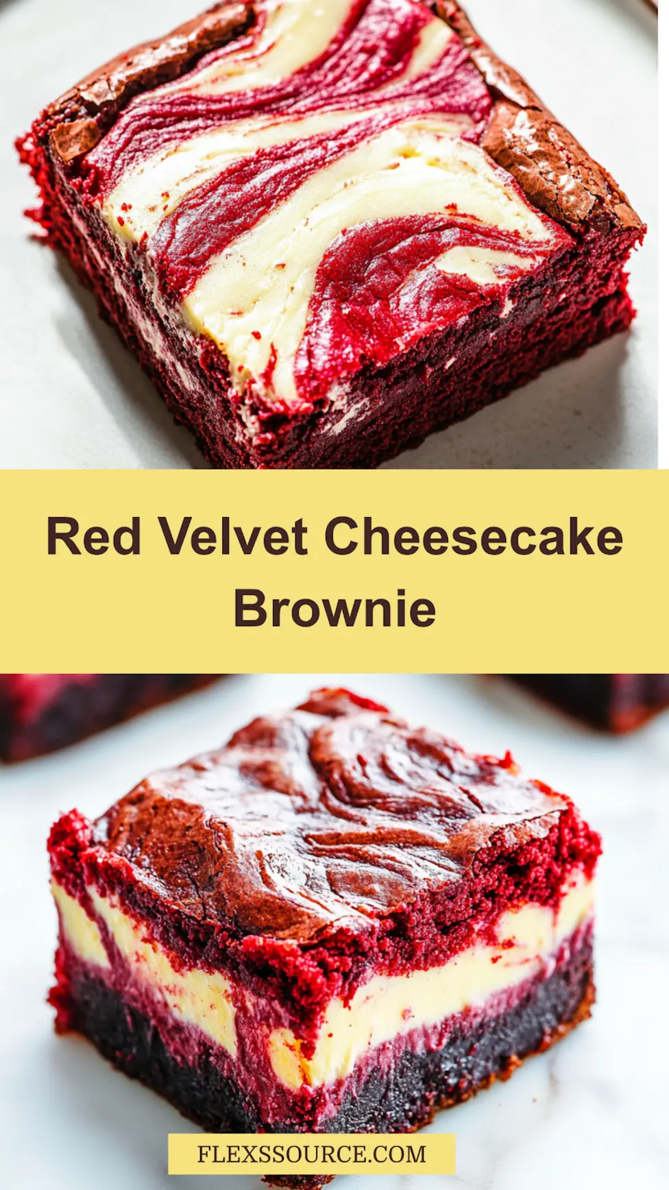 RED VELVET CHEESECAKE BROWNIE centered hero view, clean and uncluttered