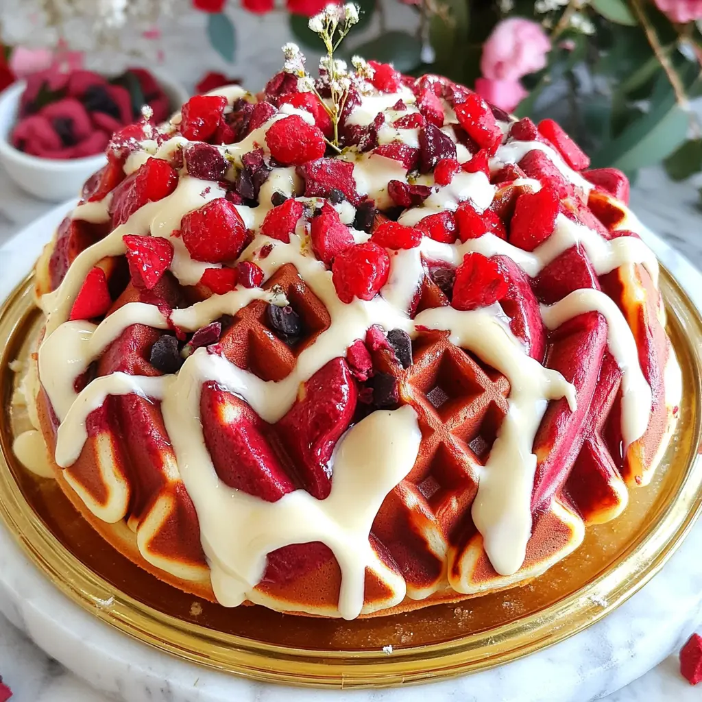 RED VELVET MARBLE WAFFLES centered hero view, clean and uncluttered