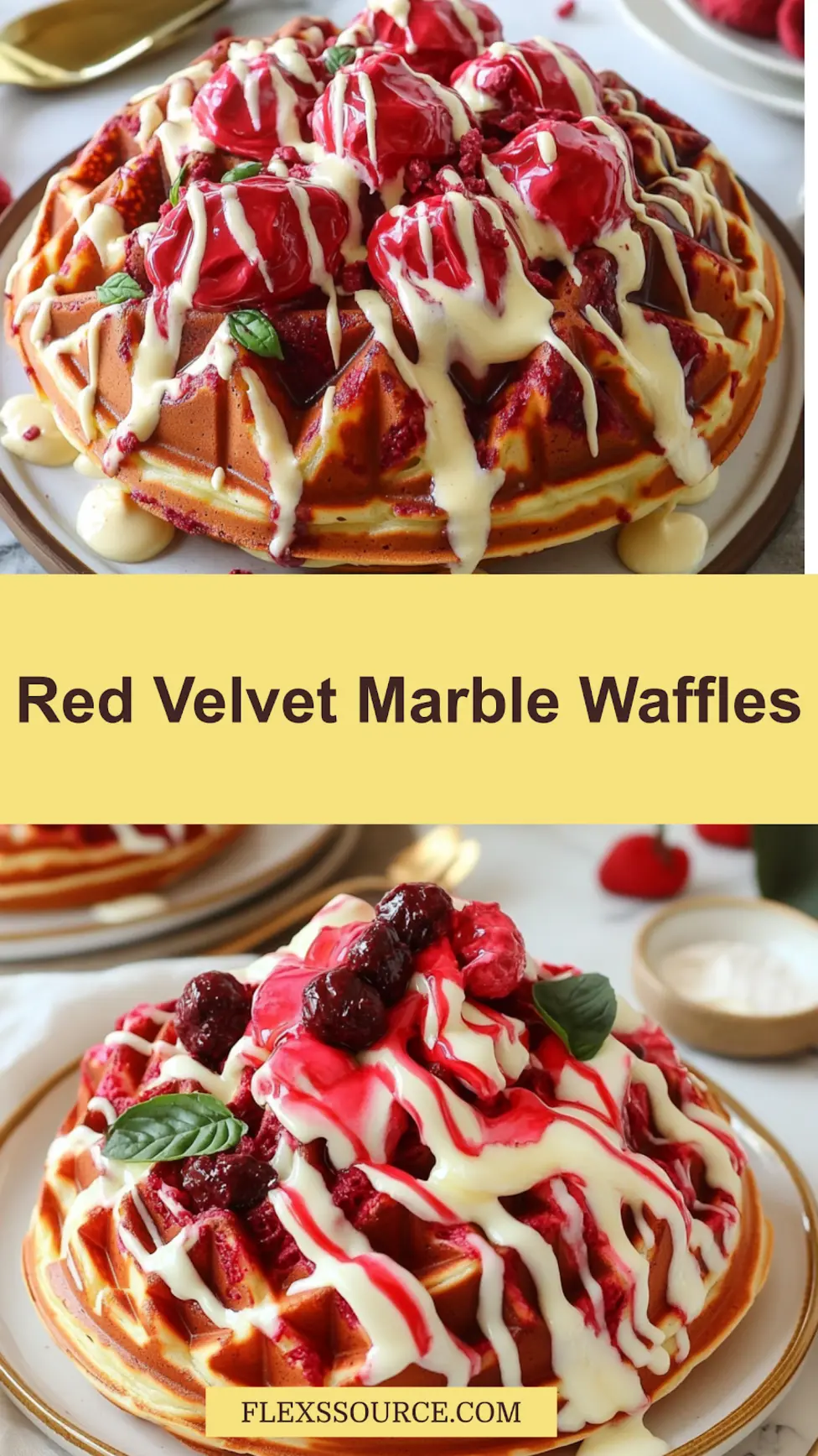 RED VELVET MARBLE WAFFLES centered hero view, clean and uncluttered_pin