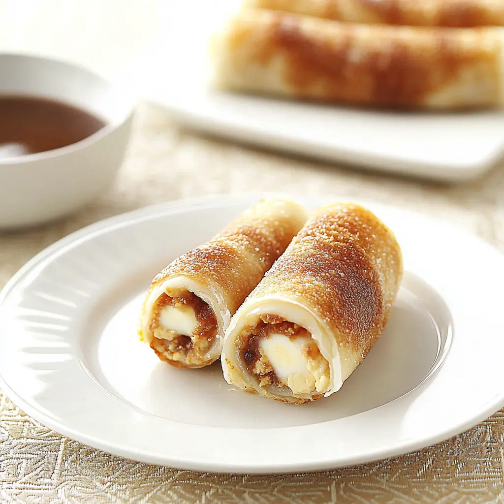 Air Fryer Cheesecake Egg Roll Recipe Quick and Easy 2 AIR FRYER CHEESECAKE EGG ROLL centered hero view, clean and uncluttered