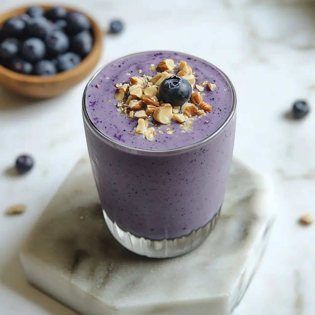 Blueberry Brazil Nut Smoothie Recipe Easy and Delicious 2 BLUEBERRY BRAZIL NUT SMOOTHIE centered hero view, clean and uncluttered