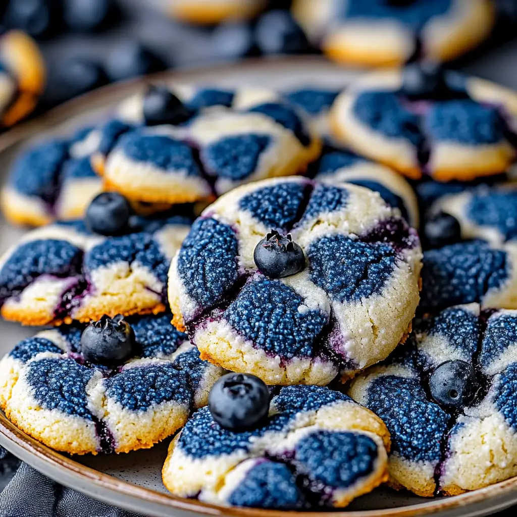 BLUEBERRY CRINKLE COOKIES centered hero view, clean and uncluttered
