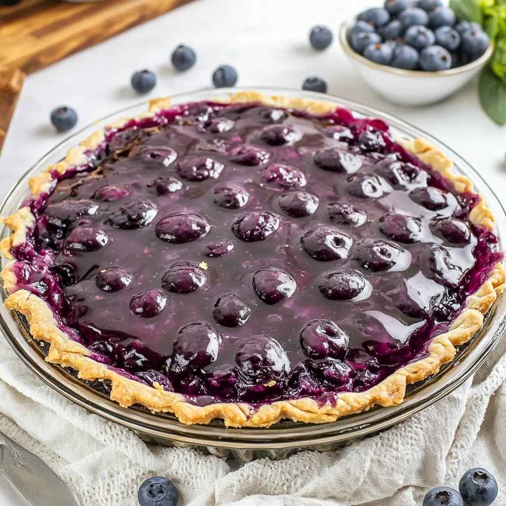 BLUEBERRY JELL O PIE centered hero view, clean and uncluttered