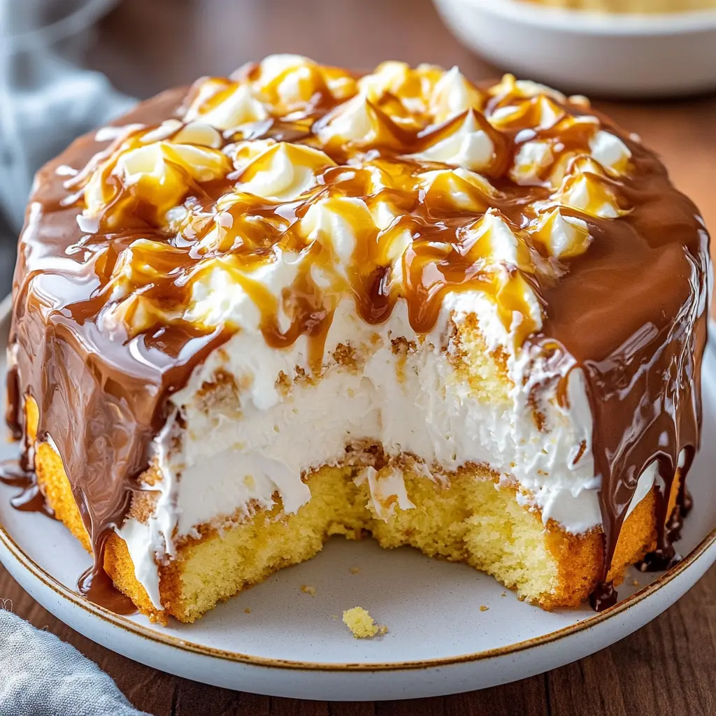BOSTON CREAM POKE CAKE centered hero view, clean and uncluttered
