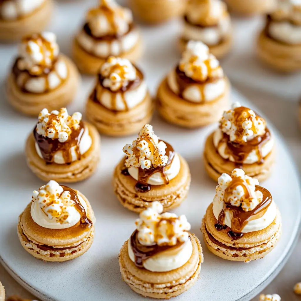 CARAMEL POPCORN MACARONS centered hero view, clean and uncluttered