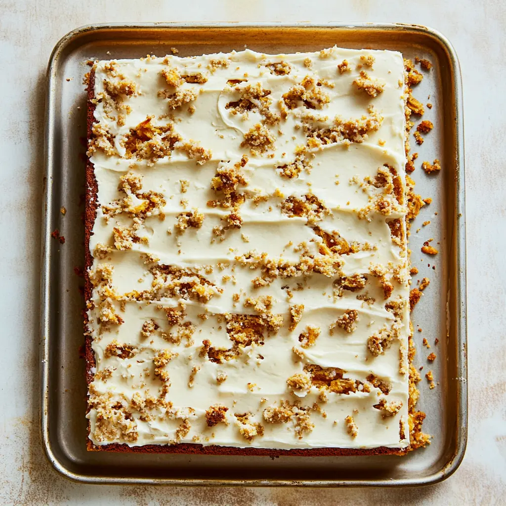 CARROT CAKE SHEET CAKE EASY EASTER DESSERT centered hero view, clean and uncluttered