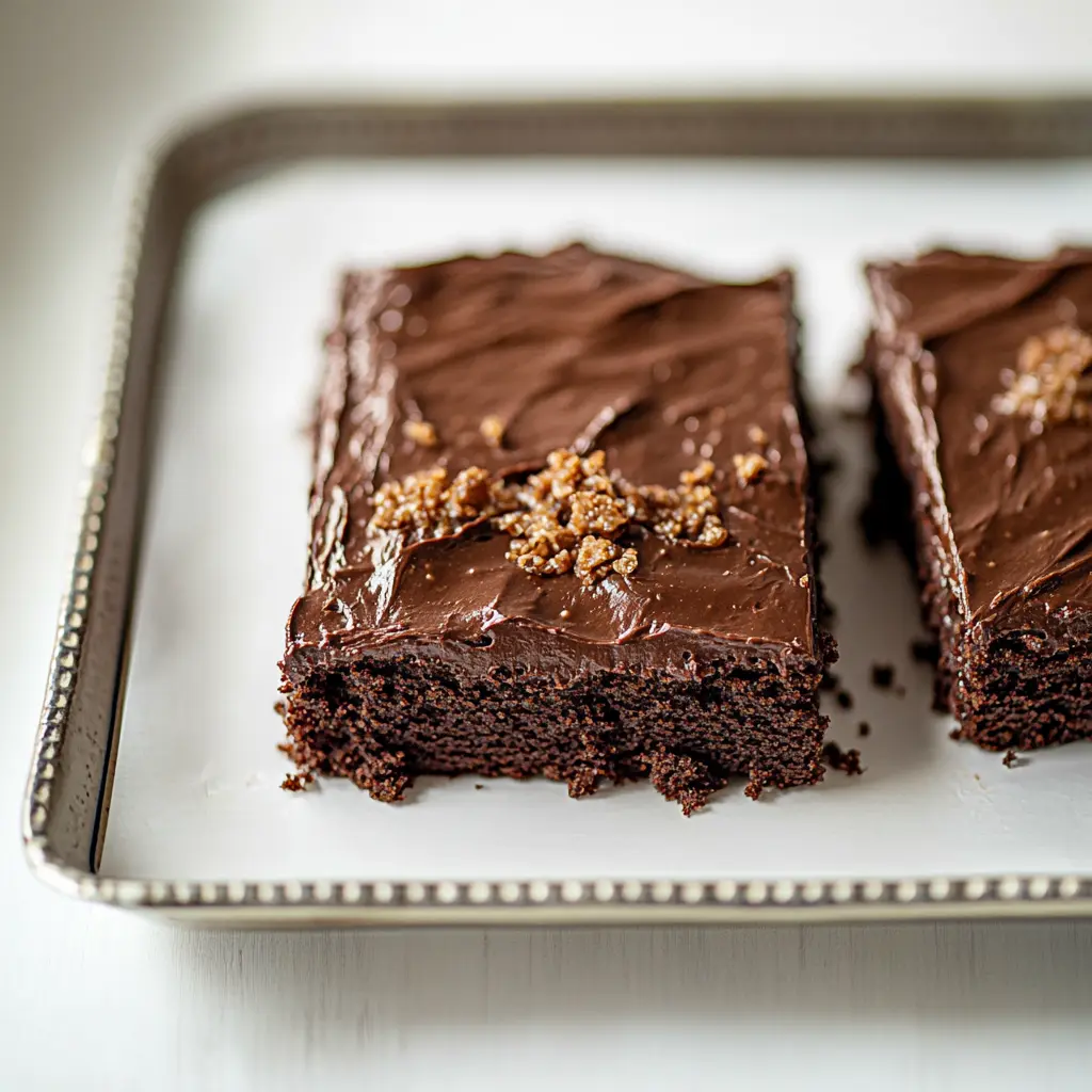 CHOCOLATE TEXAS SHEET CAKE centered hero view, clean and uncluttered