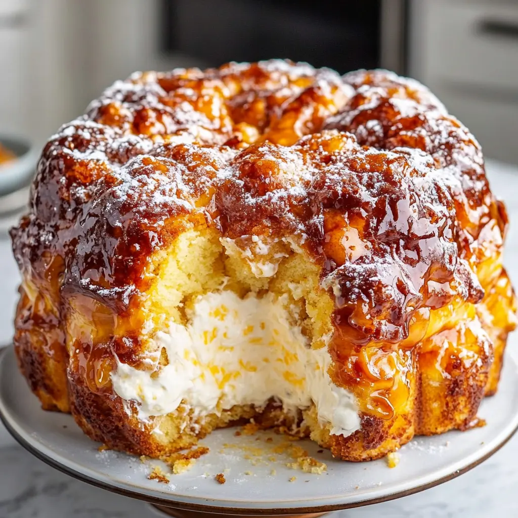 DECADENT KING CAKE WITH CREAM CHEESE FILLING centered hero view, clean and uncluttered