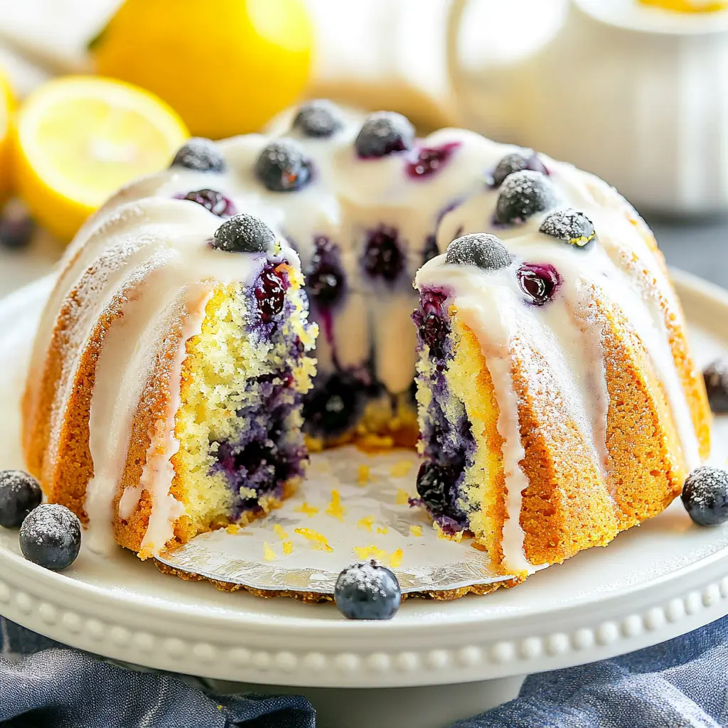 Lemon Blueberry Bundt Cake Recipe Easy and Delicious 2 LEMON BLUEBERRY BUNDT CAKE centered hero view, clean and uncluttered