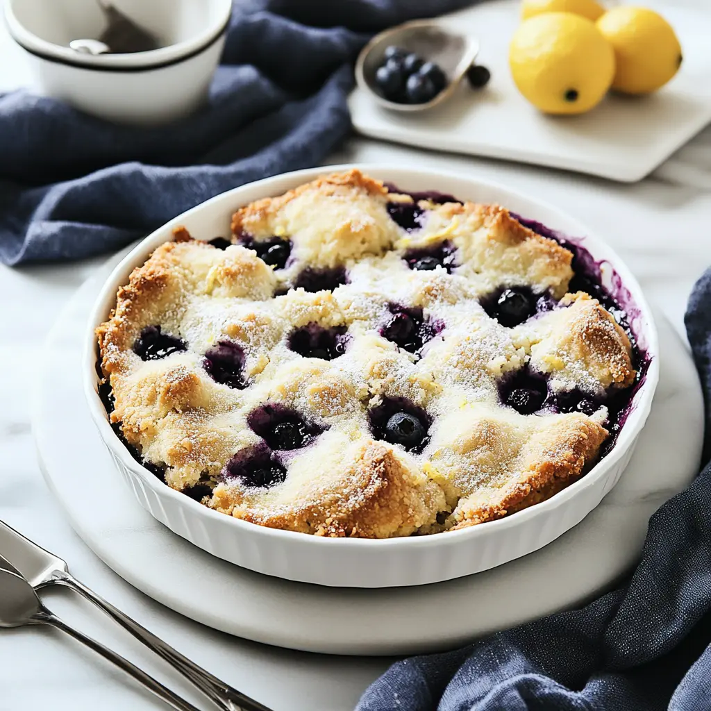 Lemon Blueberry Dump Cake Recipe Easy and Delicious 2 LEMON BLUEBERRY DUMP CAKE centered hero view, clean and uncluttered