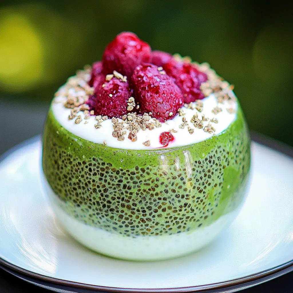 MATCHA CHIA PUDDING WITH YOGURT centered hero view, clean and uncluttered