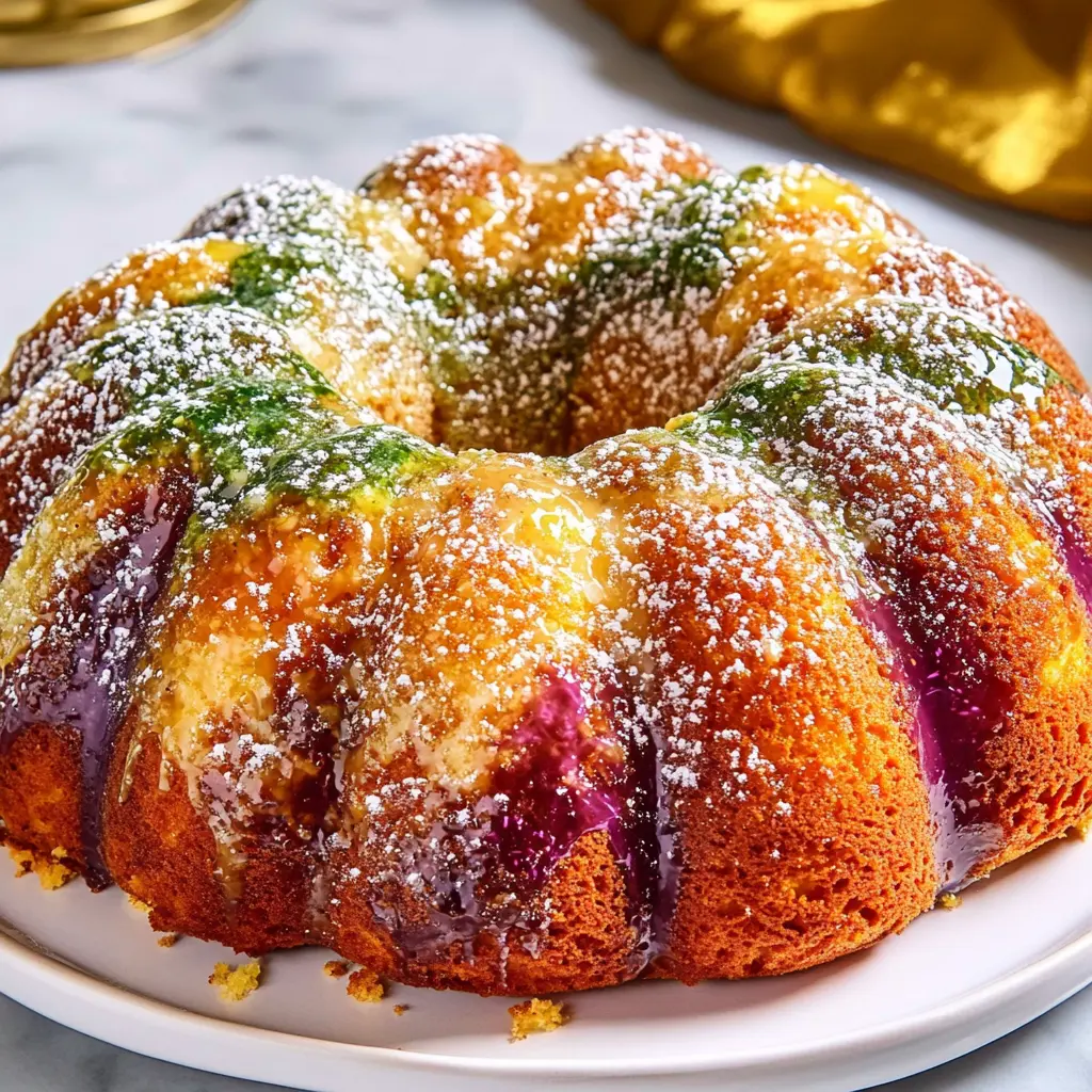 NEW ORLEANS KING CAKE RECIPE centered hero view, clean and uncluttered